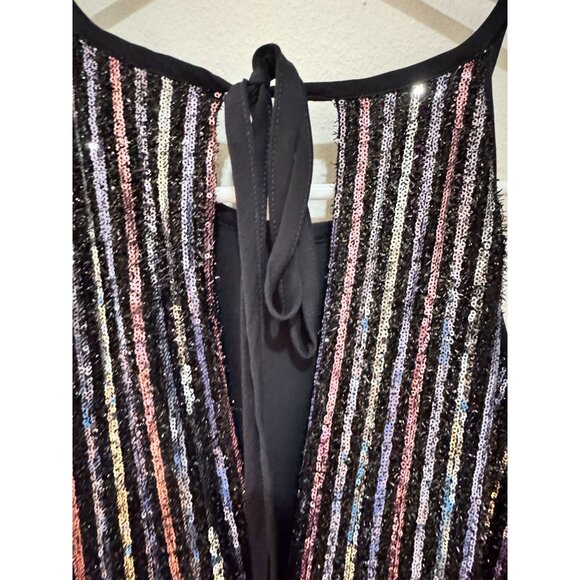 Maeve By Anthropologie Black Multi-Color Sequin Striped Halter Jumpsuit Size 12P - Picture 5 of 10